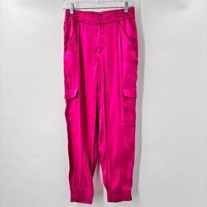 Anthropologie Hot Pink Shimmer Satin Cargo Joggers Pants Size XS